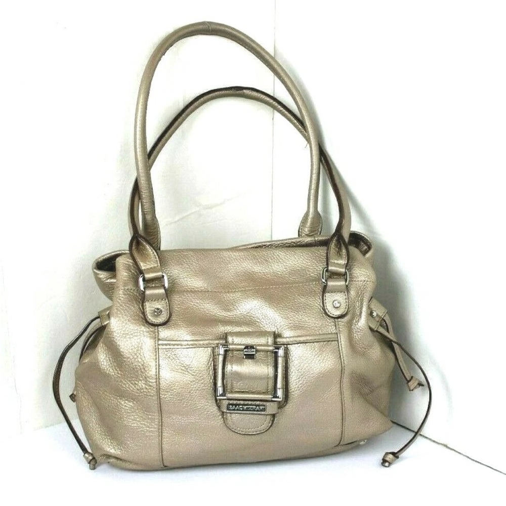ISAAC MIZRAHI GOLD PEARL LUXURY GENUINE LEATHER LARGE TOTE SHOULDER BAG